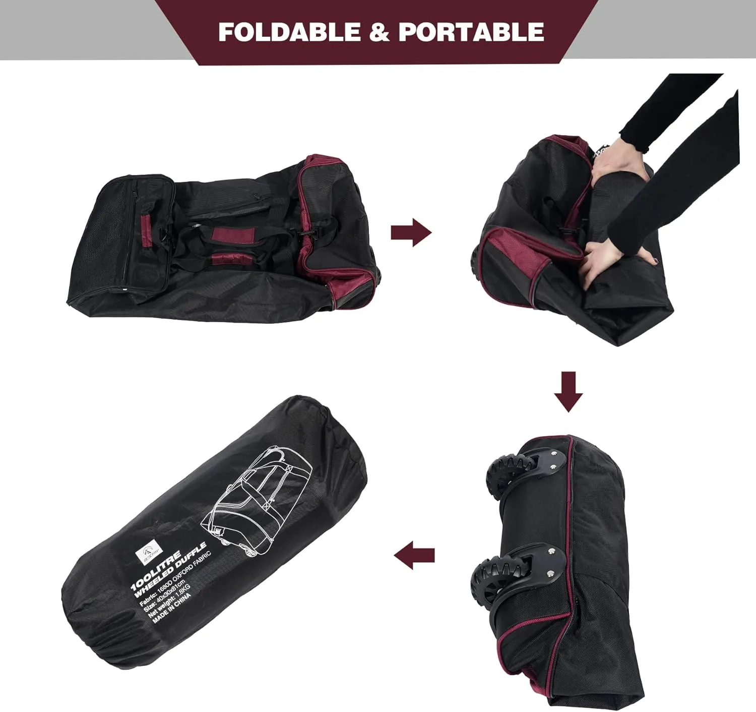 REDCAMP 85L/120L/140L Foldable Duffle Bag with Wheels, Large Travel Duffel Bag
