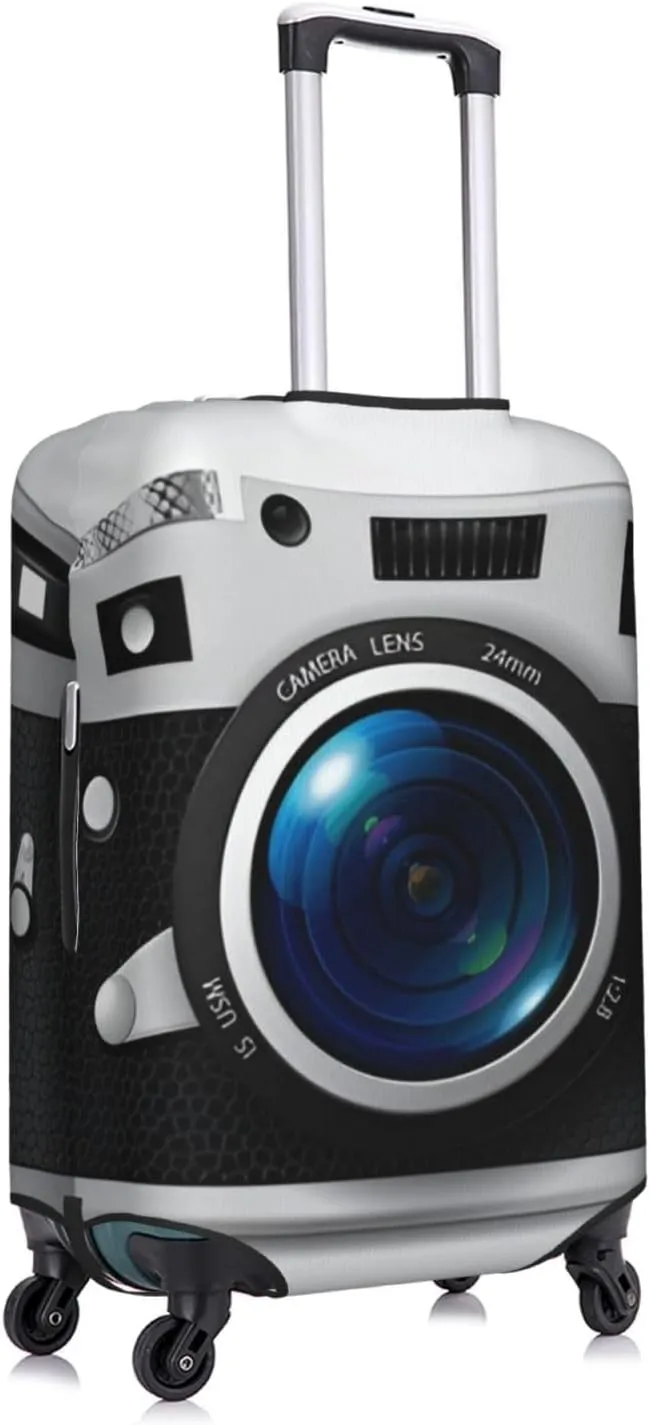 Retro Camera Print Travel Luggage Cover Fits 18-32 Inch Luggage, Elastic Suitcase Cover Protector with Concealed Zipper for Wheeled Suitcase Tsa Approved