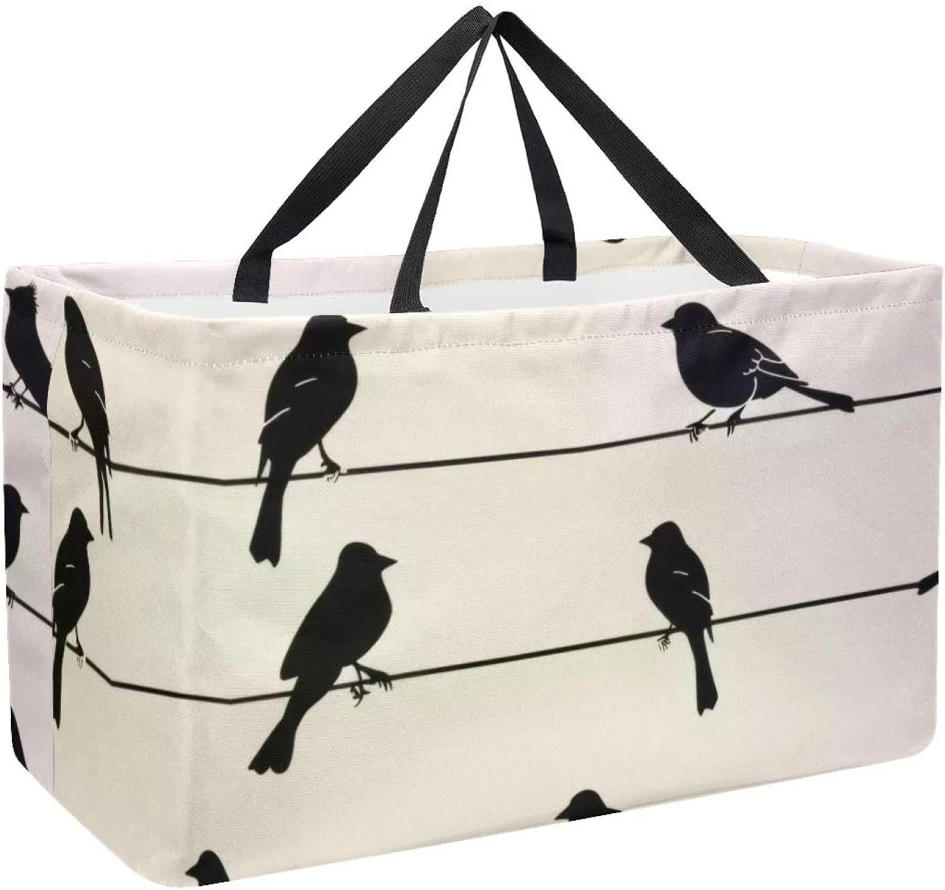 Reusable Grocery Bag Heavy Duty Shopping Tote Bag Foldable with Reinforced Handle, Sparrow Birds Silhouettes