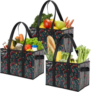 Reusable Grocery Bags Set Durable Heavy Duty Tote Bag Collapsible Grocery Shopping Box Bag with Reinforced Bottom