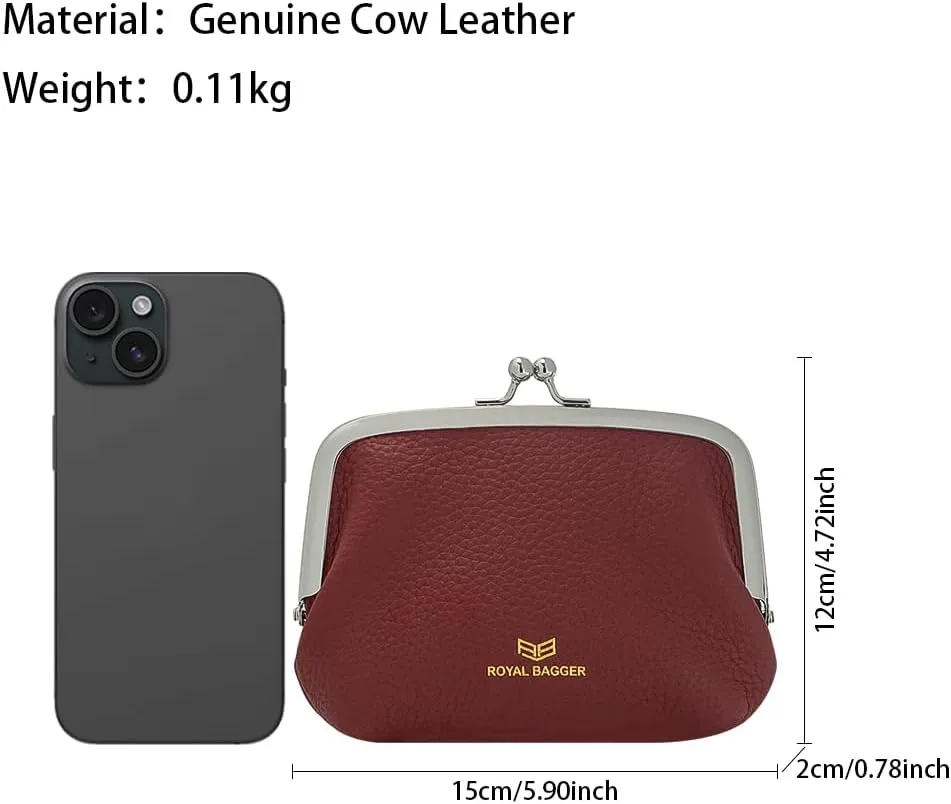 RFID Coin Purses for Women, Fashion Kiss Lock Change Pouch, Double Clip Key Card Storage Bag (Black)