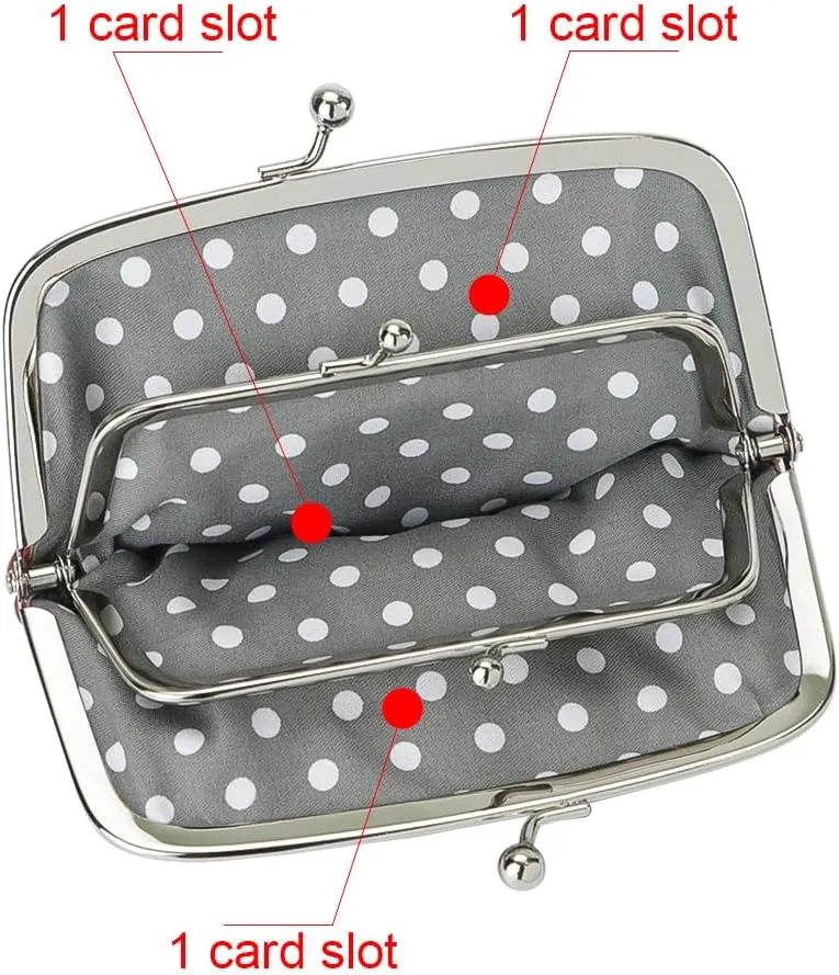 RFID Coin Purses for Women, Fashion Kiss Lock Change Pouch, Double Clip Key Card Storage Bag (Black)