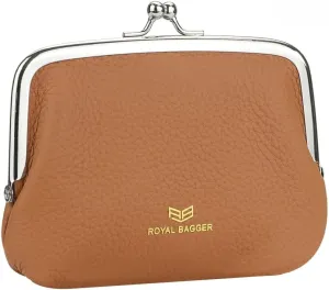 RFID Coin Purses for Women, Fashion Kiss Lock Change Pouch, Double Clip Key Card Storage Bag (Brown)