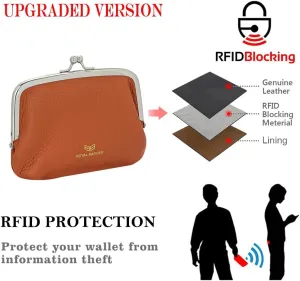 RFID Coin Purses for Women, Fashion Kiss Lock Change Pouch, Double Clip Key Card Storage Bag (Orange)