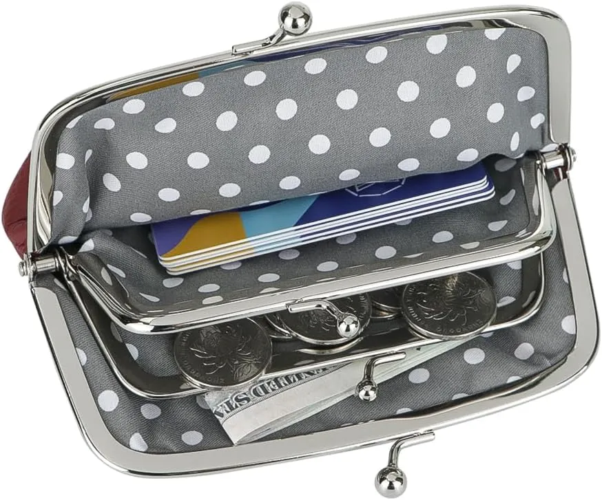 RFID Coin Purses for Women, Fashion Kiss Lock Change Pouch, Double Clip Key Card Storage Bag (Orange)