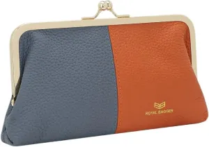 RFID Contrast Clutch Purses for Women, Leather Evening Bag with Kiss Lock, Multi Layer Mobile Phone Wallet