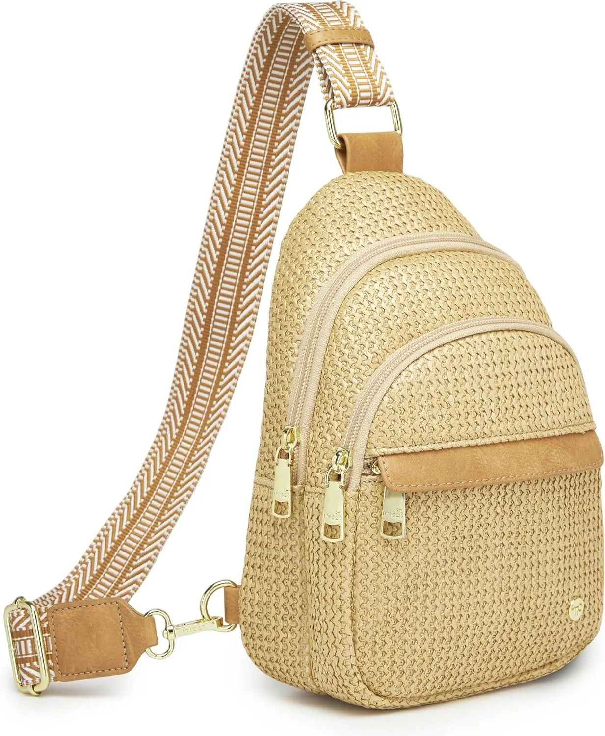 RFID Straw Summer Purses for Women 2025 Woven Sling Bag Fanny Packs Cross body for Everyday Beach Travel Vacation Essentials (Front Pocket Zipper)