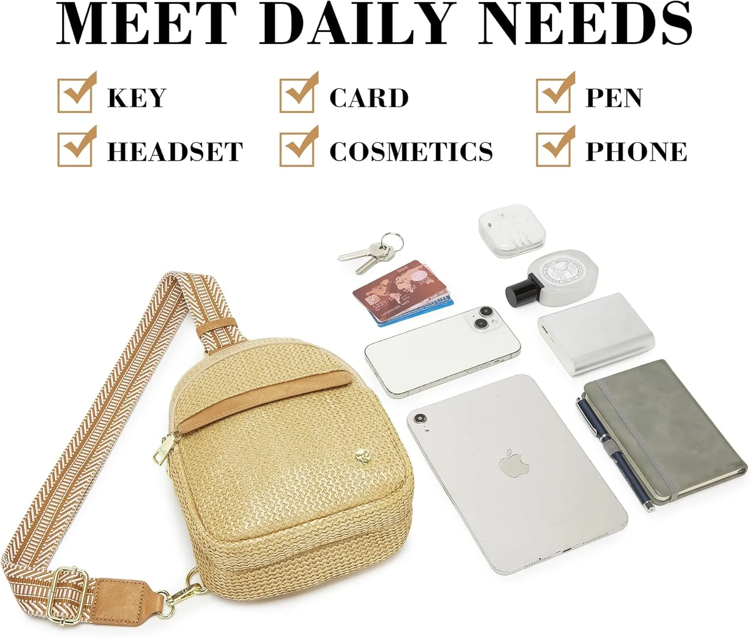 RFID Straw Summer Purses for Women 2025 Woven Sling Bag Fanny Packs Cross body for Everyday Beach Travel Vacation Essentials (Front Pocket Zipper)