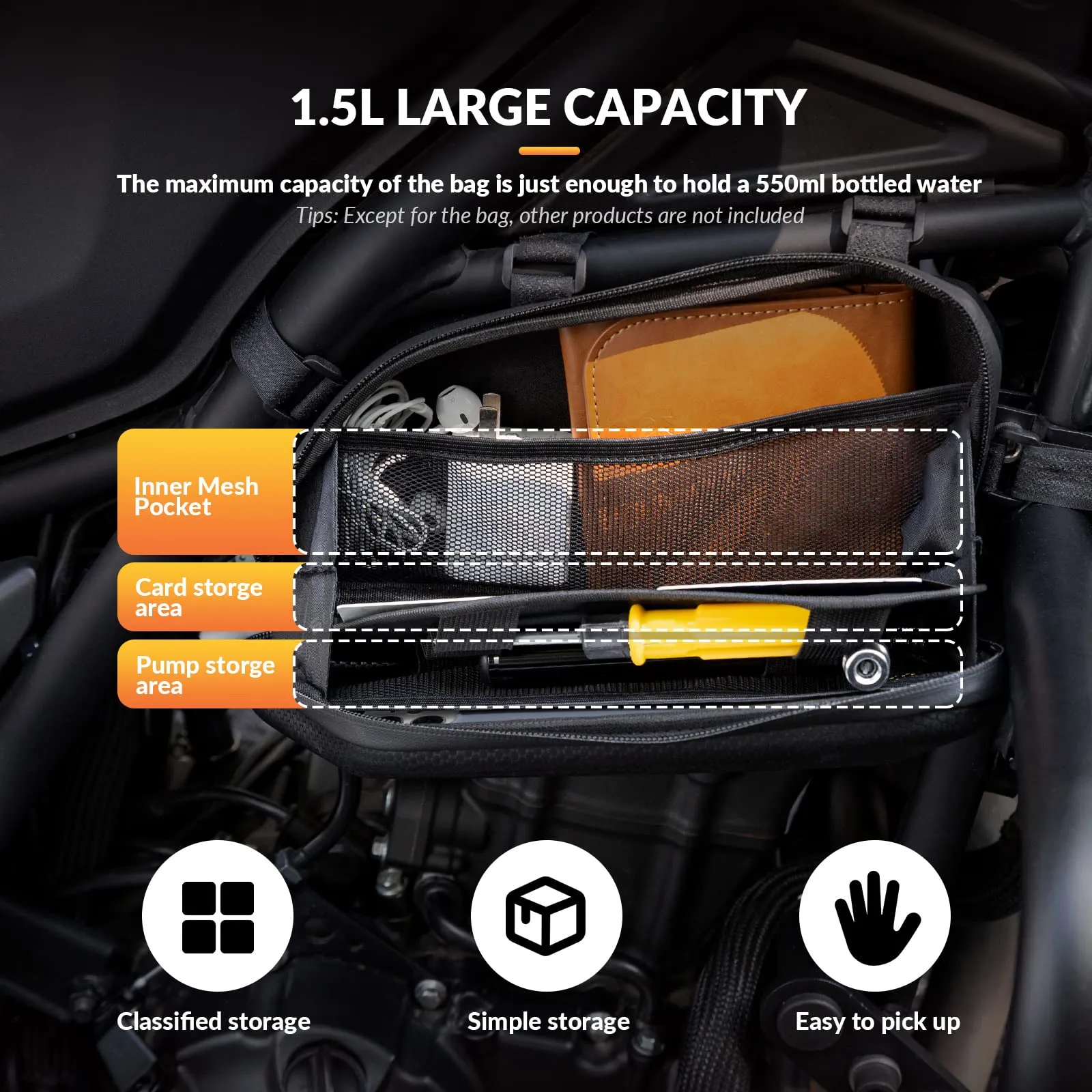 ROCKBROS Motorcycle Bag Motorcycle Water-Repellent Tool Bag 1.5L Black