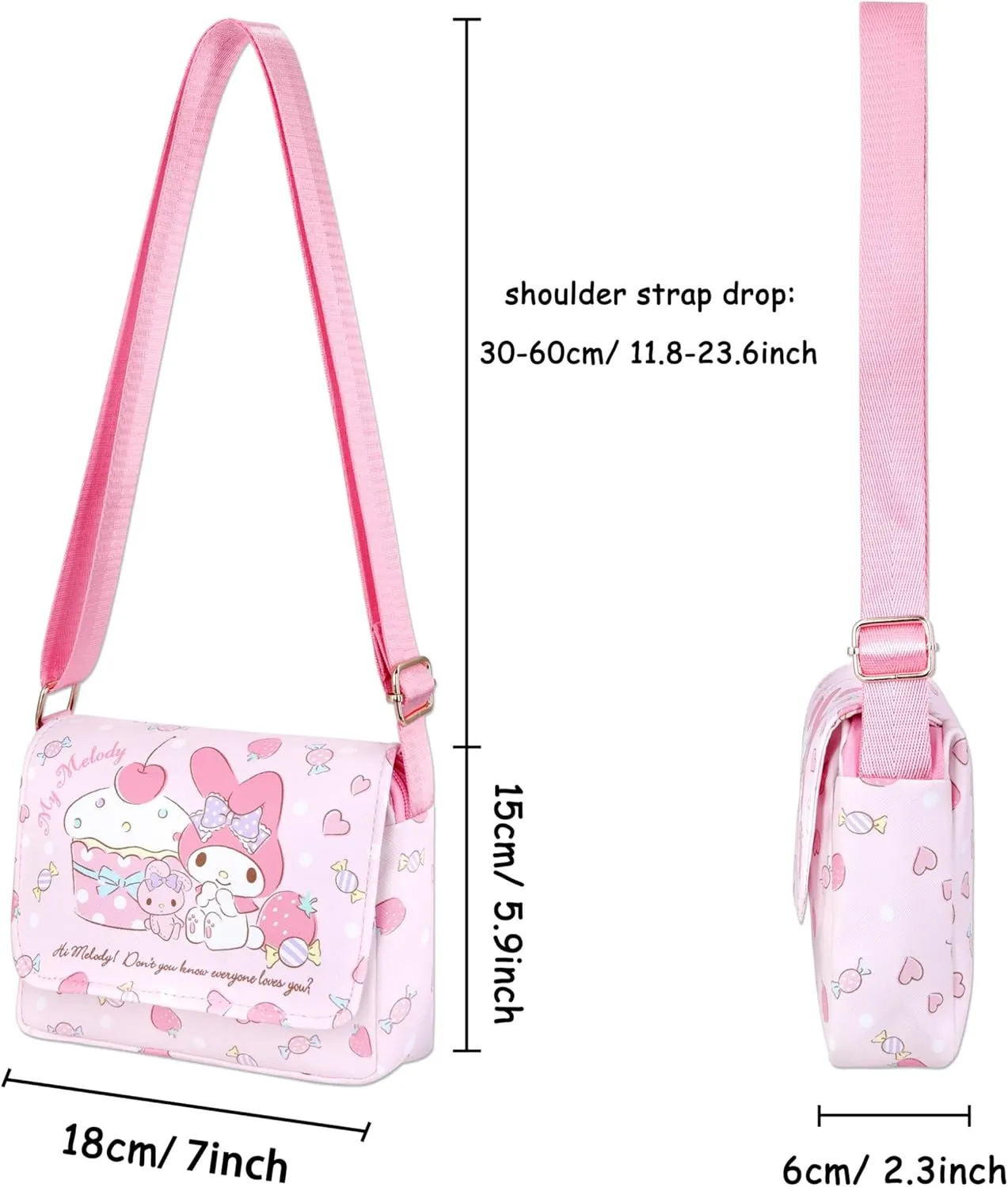 Roffatide Cartoon Mini Messenger Bag Crossbody Bag Kawaii Lolita JK Girls Shoulder Bag Flap Synthetic Leather Satchel