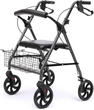 Rollator, for Elderly 4 Wheeled Rollator with Brakes Walking Aid Walking Frame for Handicapped Underseat Bag Ergonomic Brakes an Yearn for