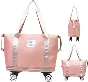 Rolling Duffel Bag | 15.75 Inches Polyester Travel Duffel Bag with Multiple Compartments | Weekender Bag with Wheels | Waterproof Wheeled Luggage Bag with Rollers for Outdoor