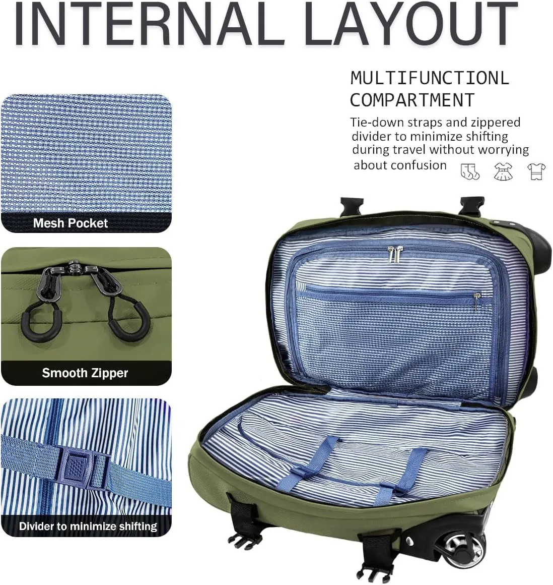 Rolling Duffle Bag with Wheels,3 In 1 Waterproof Travel Duffel Luggage with Rollers,Green
