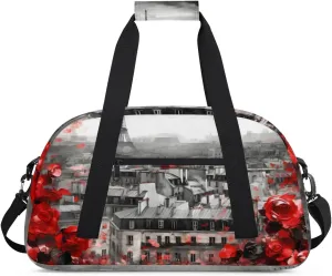 Rose Paris Boys Girls Gym Bag Dance Perform Training Duffel Bags Weekender Carry-On Tote Luggage Bag Ideal for School Practice or Overnight Trips Flowers