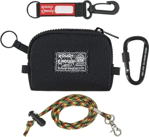 Rough Enough Small Coin Purse Card Wallet Keychain Pouch for Men Women with Zipper Neck Lanyard Black Cordura Water Repellent