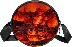 Round Crossbody Wallet, Circle Crossbody Purse Handbag, Volcano Pattern