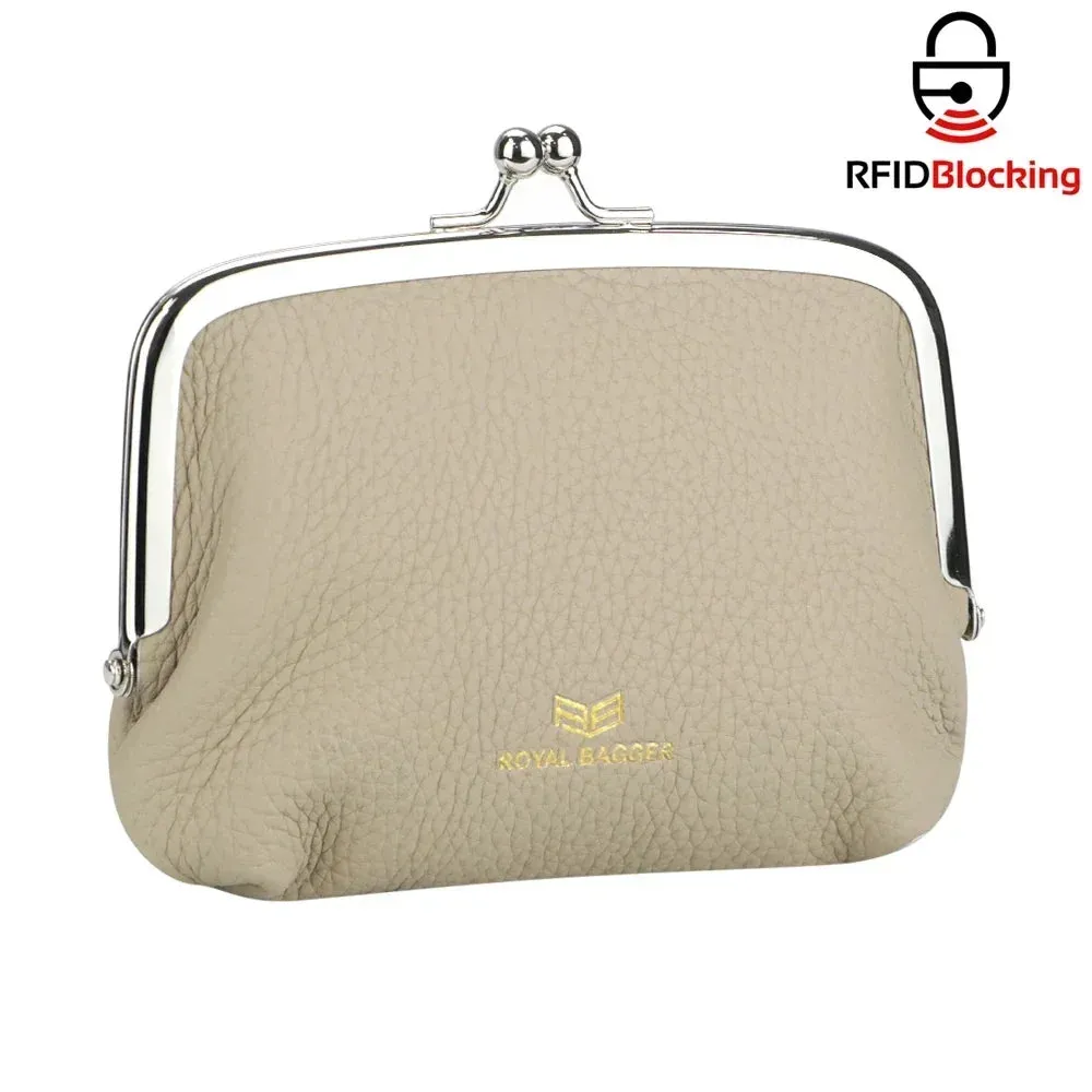 Royal Bagger RFID Blocking Coin Purses for Women Fashion Kiss Lock Change Pouch Double Clip Key Card Storage Bag 2639