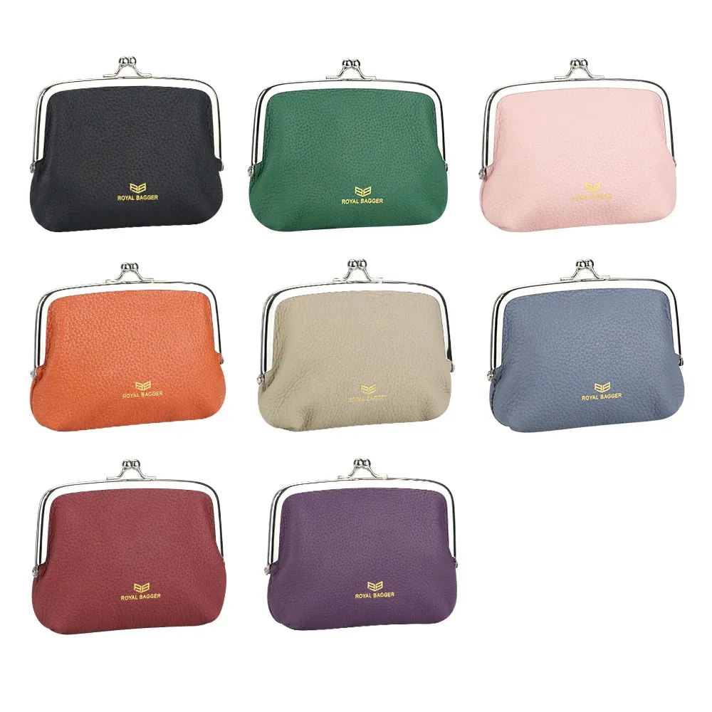 Royal Bagger RFID Blocking Coin Purses for Women Fashion Kiss Lock Change Pouch Double Clip Key Card Storage Bag 2639