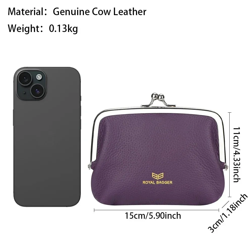 Royal Bagger RFID Blocking Coin Purses for Women Fashion Kiss Lock Change Pouch Double Clip Key Card Storage Bag 2639