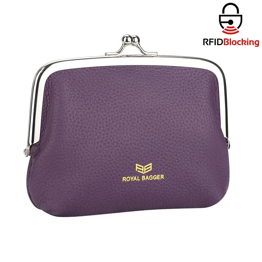 Royal Bagger RFID Blocking Coin Purses for Women Fashion Kiss Lock Change Pouch Double Clip Key Card Storage Bag 2639