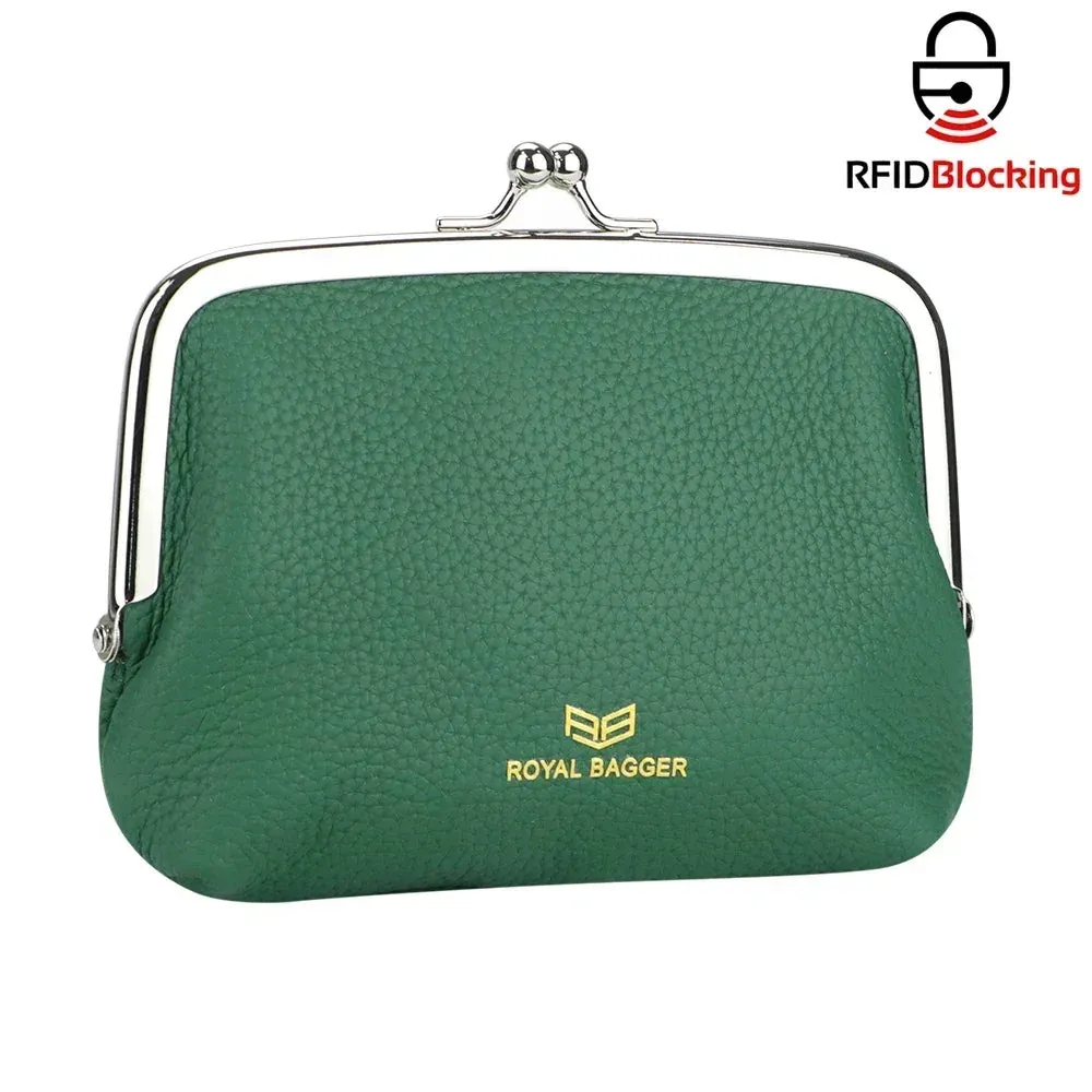 Royal Bagger RFID Blocking Coin Purses for Women Fashion Kiss Lock Change Pouch Double Clip Key Card Storage Bag 2639