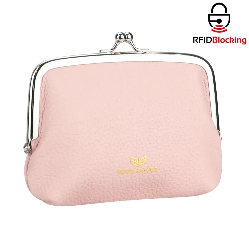 Royal Bagger RFID Blocking Coin Purses for Women Fashion Kiss Lock Change Pouch Double Clip Key Card Storage Bag 2639