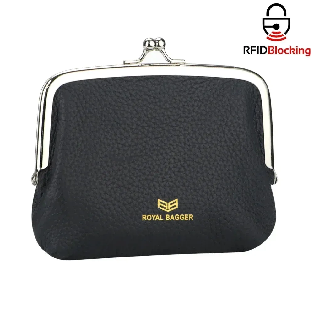 Royal Bagger RFID Blocking Coin Purses for Women Fashion Kiss Lock Change Pouch Double Clip Key Card Storage Bag 2639