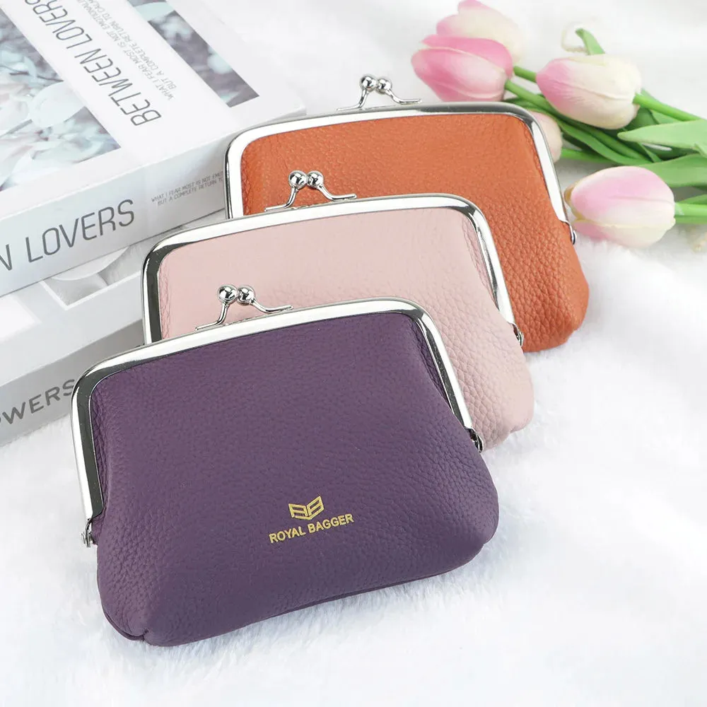 Royal Bagger RFID Blocking Coin Purses for Women Fashion Kiss Lock Change Pouch Double Clip Key Card Storage Bag 2639