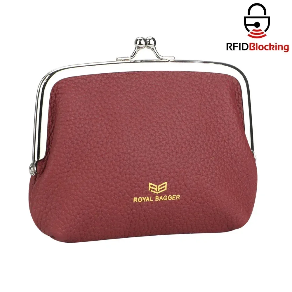 Royal Bagger RFID Blocking Coin Purses for Women Fashion Kiss Lock Change Pouch Double Clip Key Card Storage Bag 2639