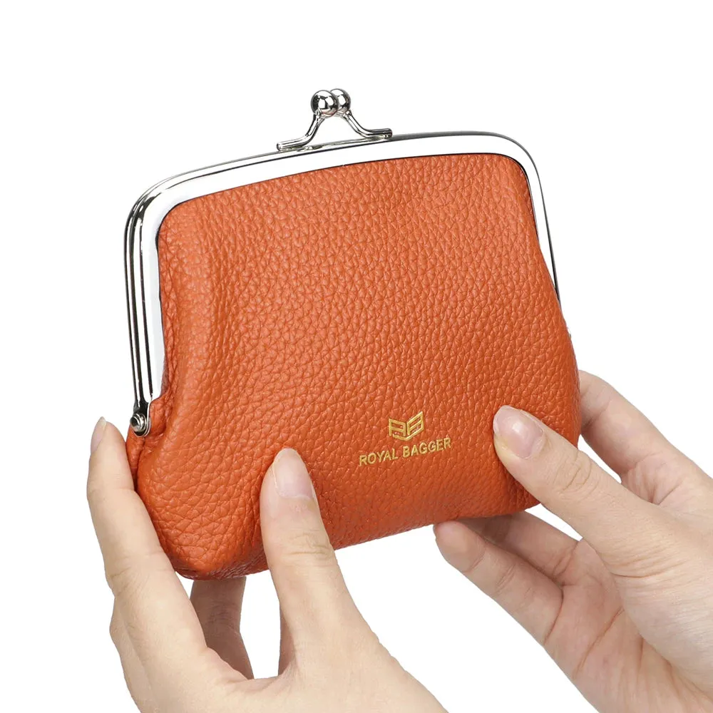 Royal Bagger RFID Blocking Coin Purses for Women Fashion Kiss Lock Change Pouch Double Clip Key Card Storage Bag 2639