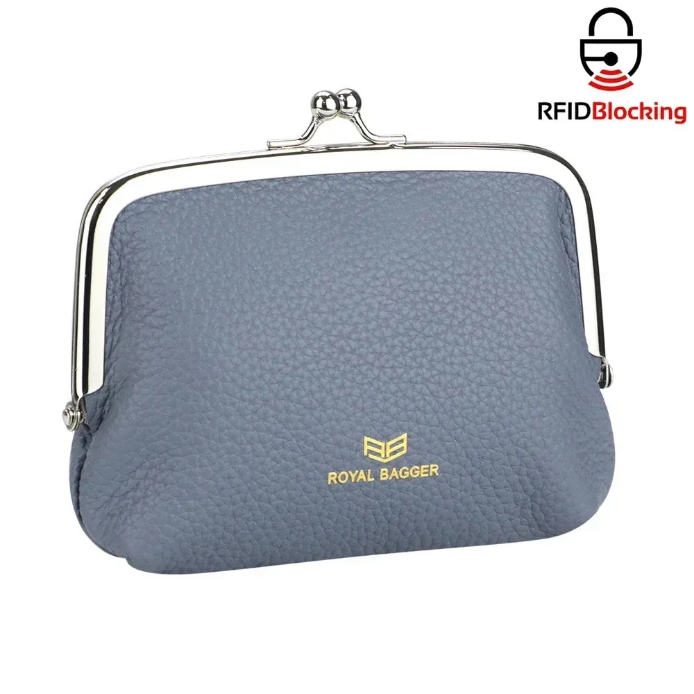 Royal Bagger RFID Blocking Coin Purses for Women Fashion Kiss Lock Change Pouch Double Clip Key Card Storage Bag 2639
