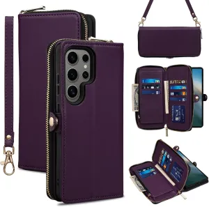 Rssviss Wallet Case for Samsung Galaxy S25 Ultra 5G Crossbody with Card Holder Wrist Strap, RFID Blocking Flip Zipper Case PU Leather, Purse Cover for Samsung S25 Ultra Men Women 6.9 inch Purple