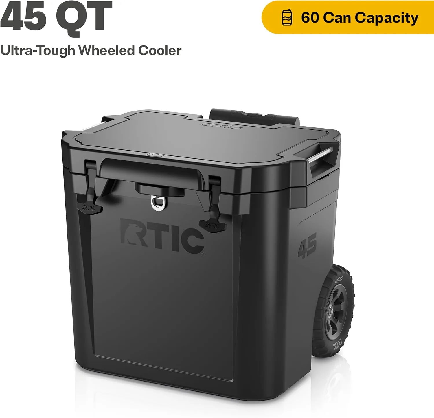 RTIC 45 QT Wheeled Ultra-Tough Cooler Hard Insulated Portable Ice Chest Box for Beach, Drink, Beverage, Camping, Picnic, Fishing, Boat, Barbecue, Rotomolded Construction