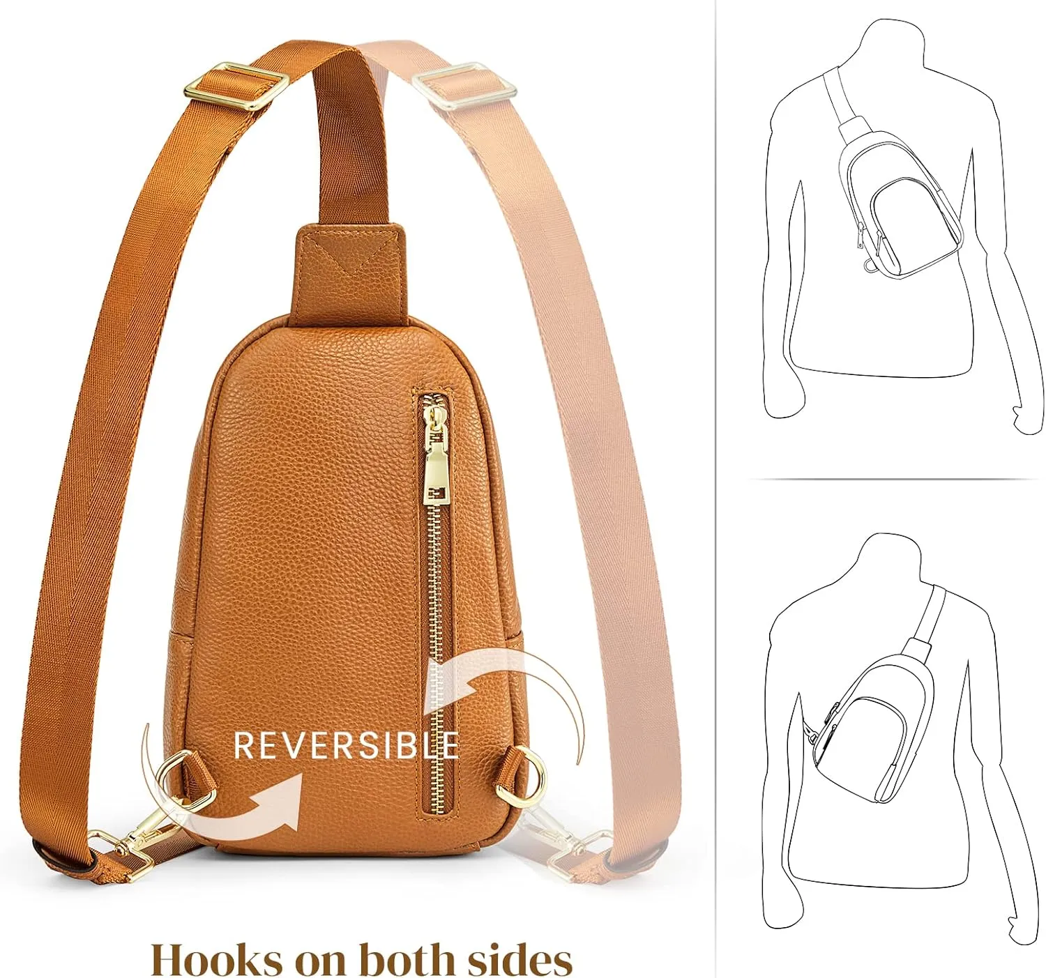 S-ZONE Leather Sling Bag for Women Men RFID Blocking Small Crossbody Sling Backpack Purses Chest Bags Travel Cycling Hiking