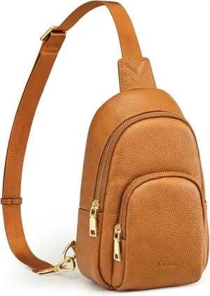 S-ZONE Leather Sling Bag for Women Men RFID Blocking Small Crossbody Sling Backpack Purses Chest Bags Travel Cycling Hiking