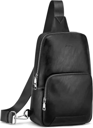 S-ZONE Sling Bag for Women Men RFID Blocking Genuine Leather Crossbody Purses