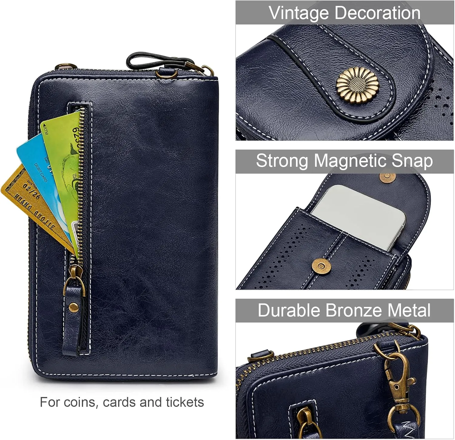 S-ZONE Women RFID Blocking Crossbody Cell Phone Purse Small Faux Leather Wallet Purse