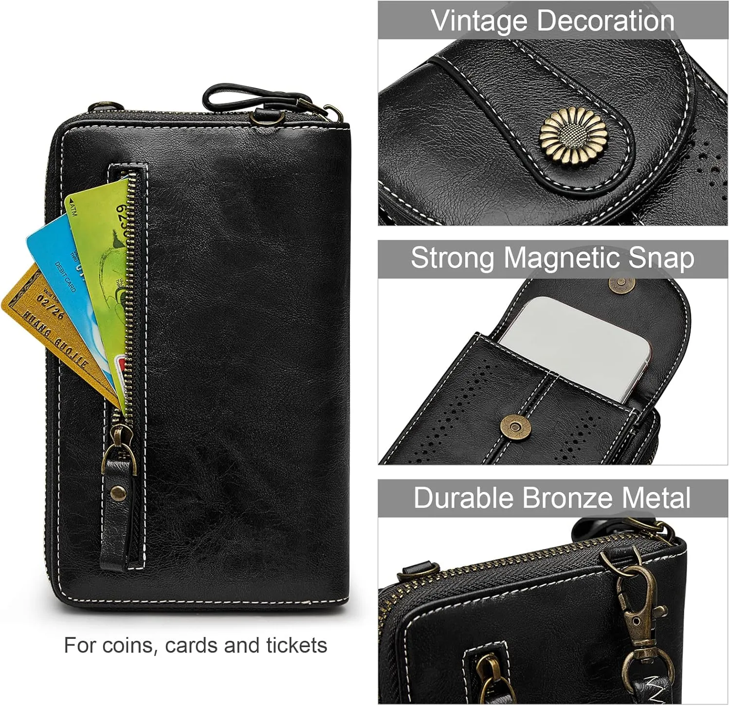 S-ZONE Women RFID Blocking Crossbody Cell Phone Purse Small Faux Leather Wallet Purse