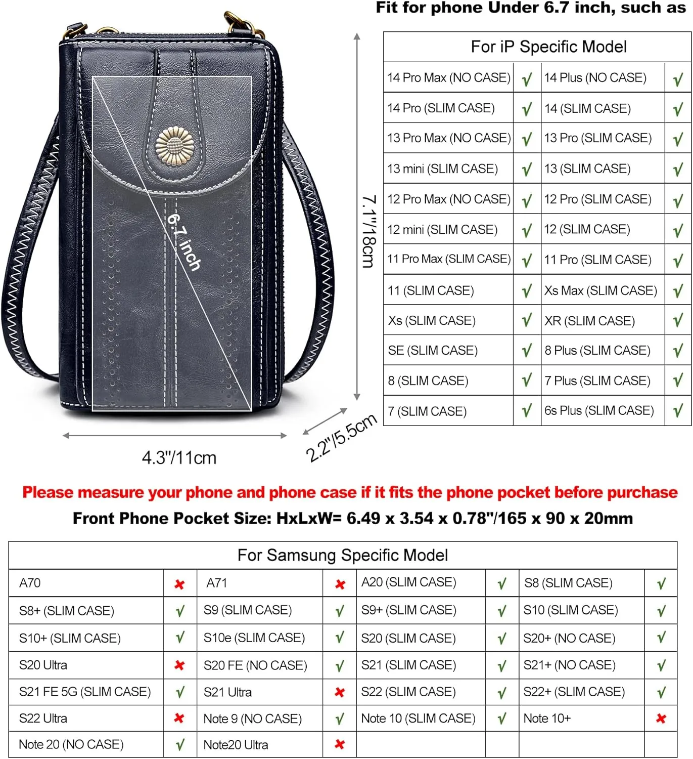 S-ZONE Women RFID Blocking Crossbody Cell Phone Purse Small Faux Leather Wallet Purse