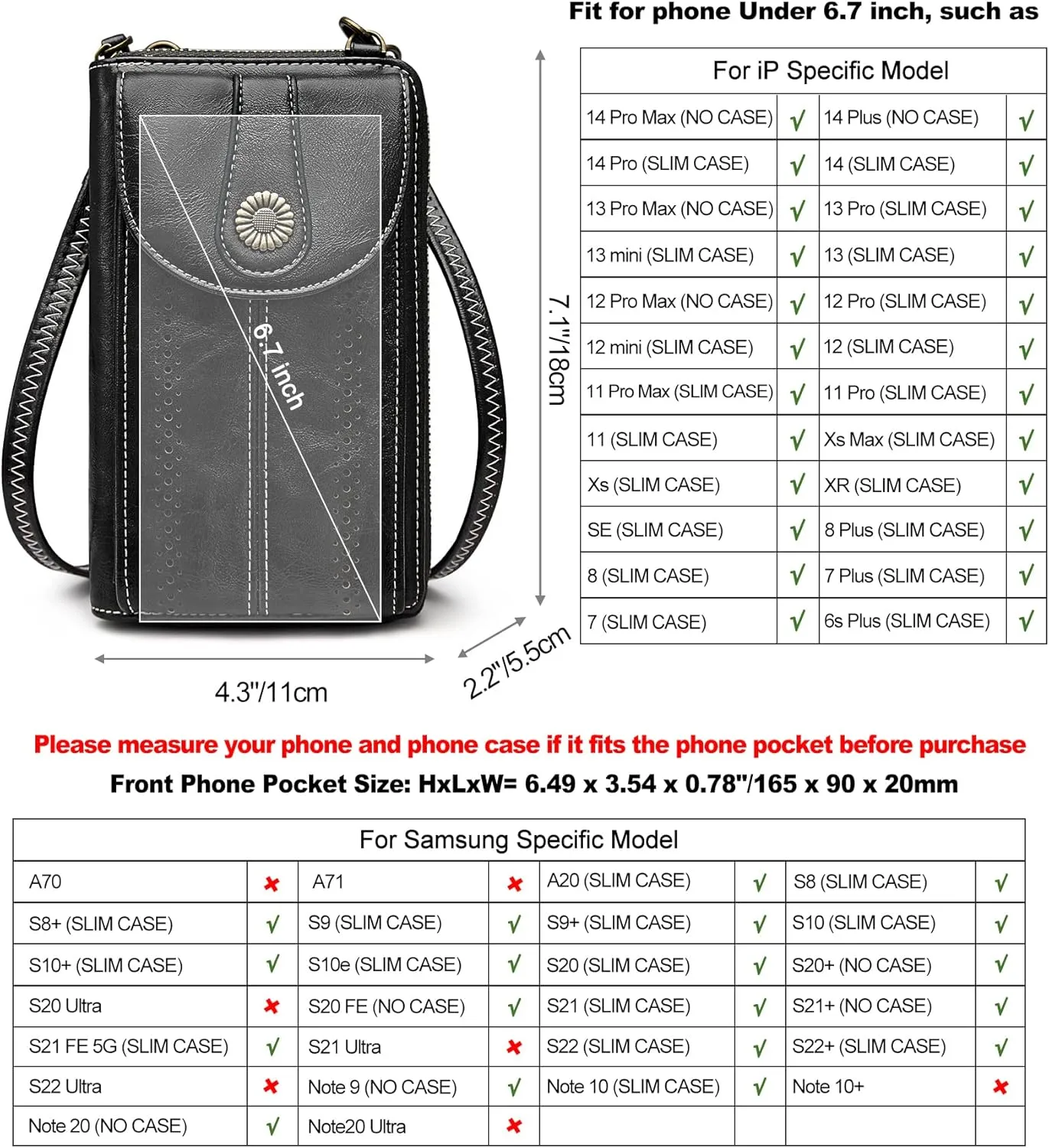 S-ZONE Women RFID Blocking Crossbody Cell Phone Purse Small Faux Leather Wallet Purse