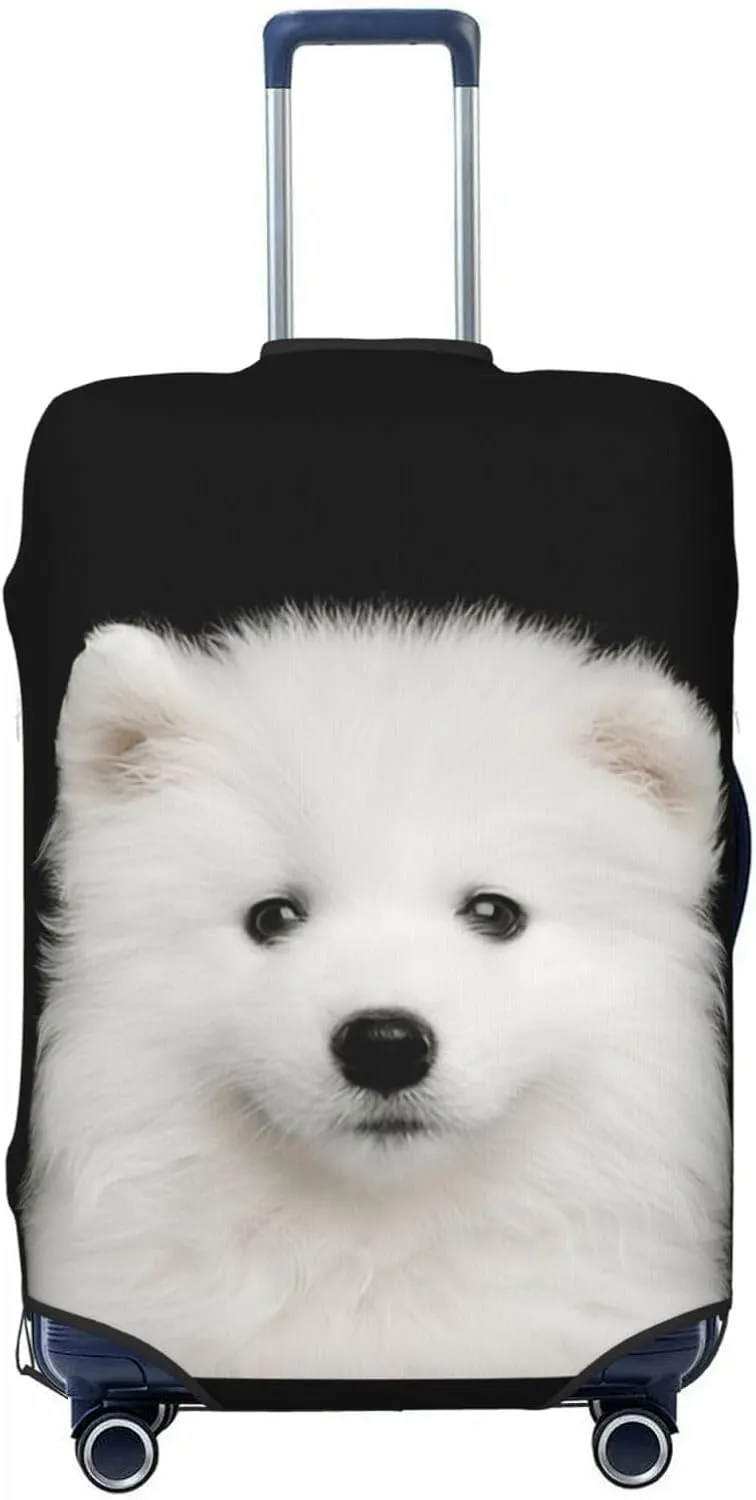 Samoyed Dog Puppy Travel Luggage Cover Fits 18-32 Inch Luggage, Washable Suitcase Cover Protector with Concealed Zipper for Wheeled Suitcase Tsa Approved