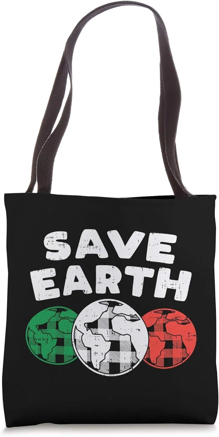 Save Earth Bufflalo Plaid Vintage Environmentalist Gift Tote Bag