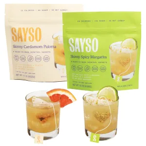 SAYSO Skinny Spicy Margarita & Skinny Cardamom Paloma Cocktail Tea Bags - Instant Cocktail or Mocktail Mixers - No Hot Water - Professionally Crafted - Home Bar - Organic Ingredients, 16-Pack