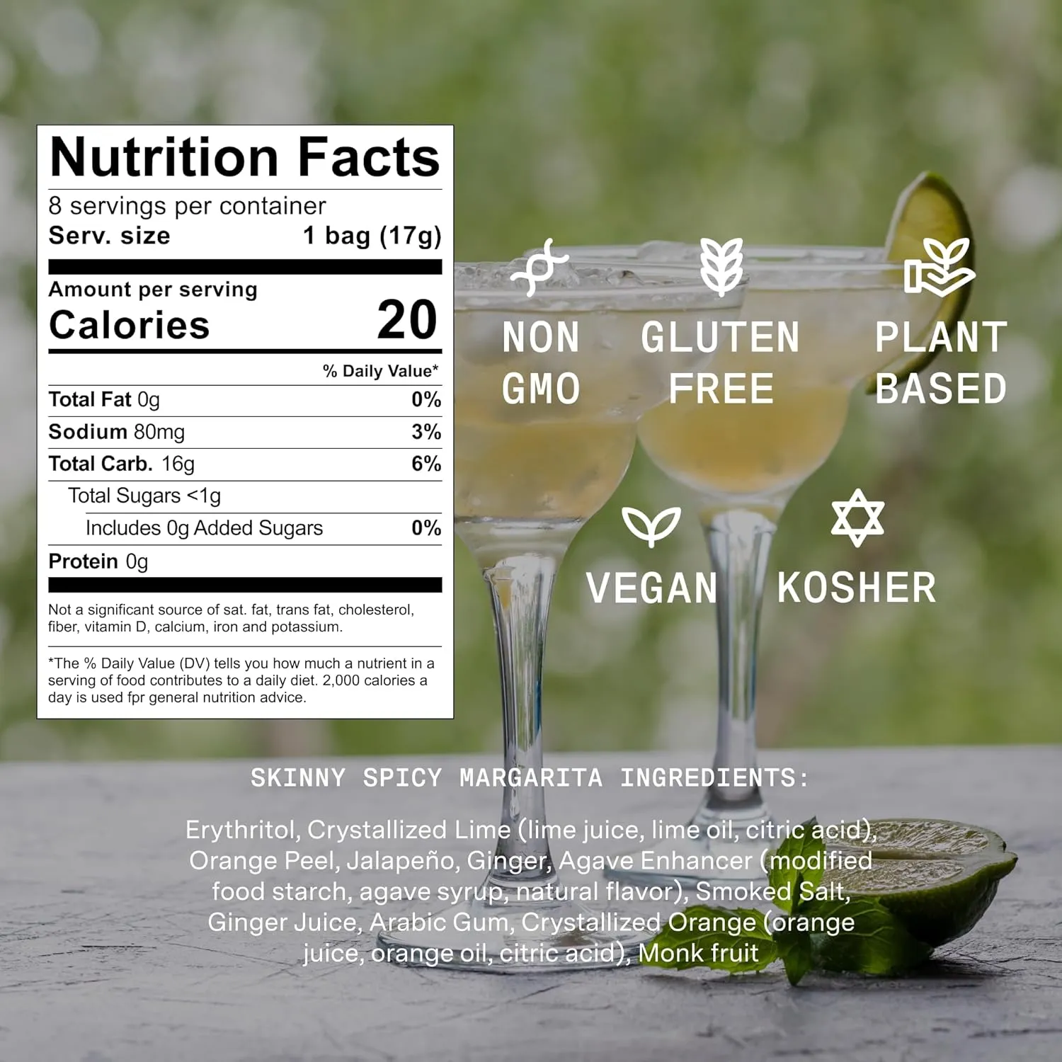 SAYSO Skinny Spicy Margarita Original Cocktail Tea Bag | Cocktail or Mocktail in Under 1 Min, Without Hot Water, <1G Sugar, 20 Calories, Non-GMO, Gluten-free, Kosher & Vegan Mixer, 8 count