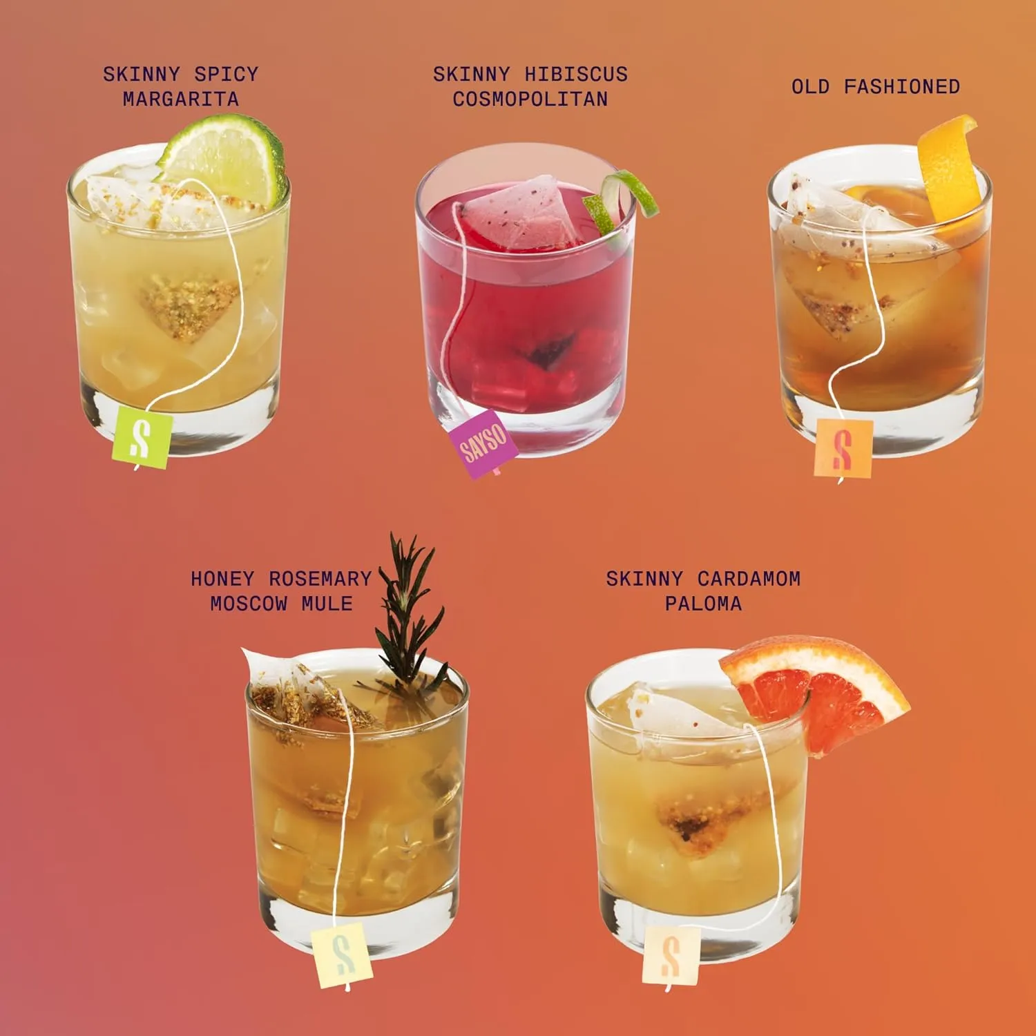 SAYSO Skinny Spicy Margarita Original Cocktail Tea Bag | Cocktail or Mocktail in Under 1 Min, Without Hot Water, <1G Sugar, 20 Calories, Non-GMO, Gluten-free, Kosher & Vegan Mixer, 8 count