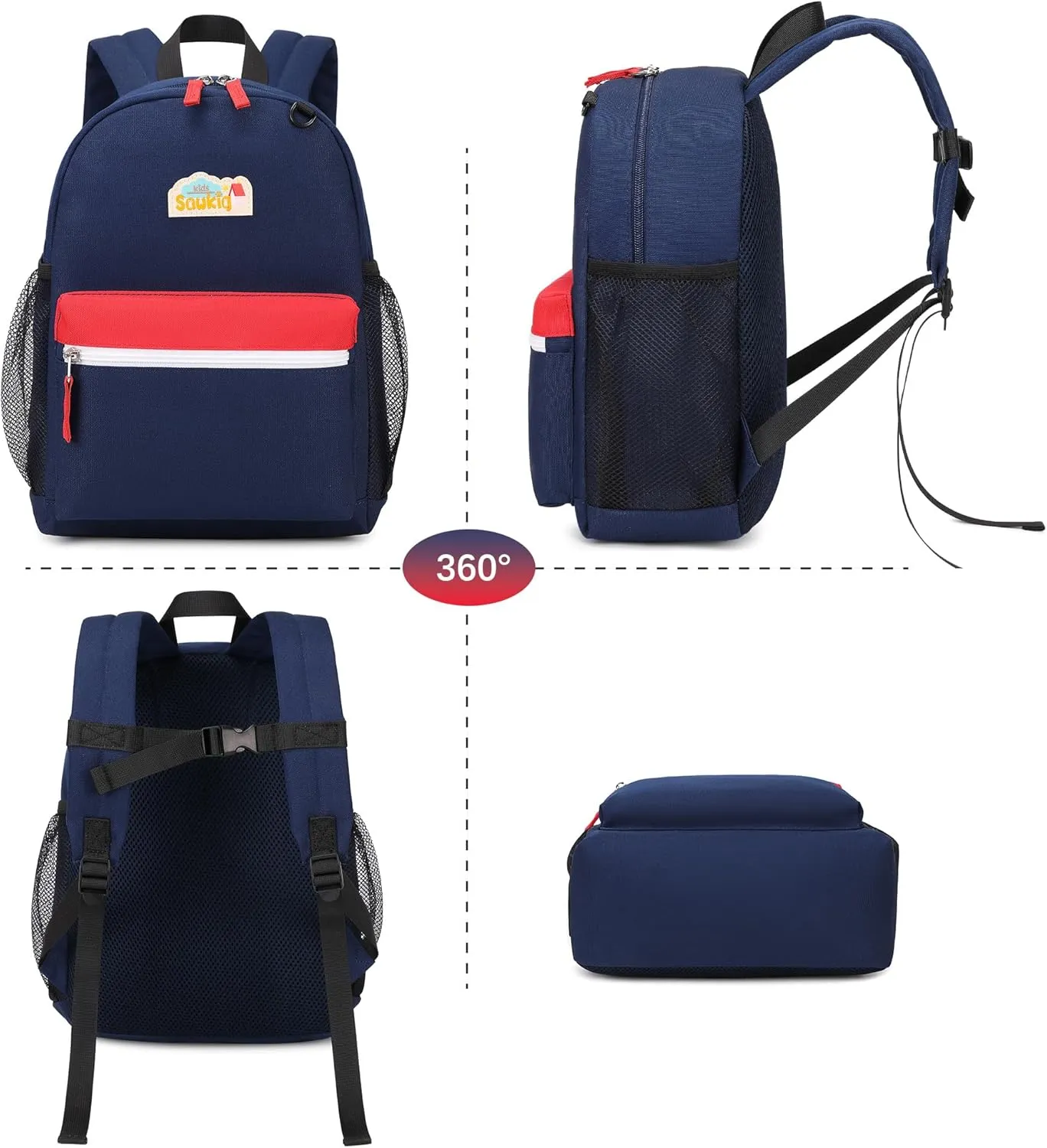 School Backpack for Boys Kindergarten Childrens Bookbag 15 inch Boys Backpacks for Kids 3-6 (Navy and Red)