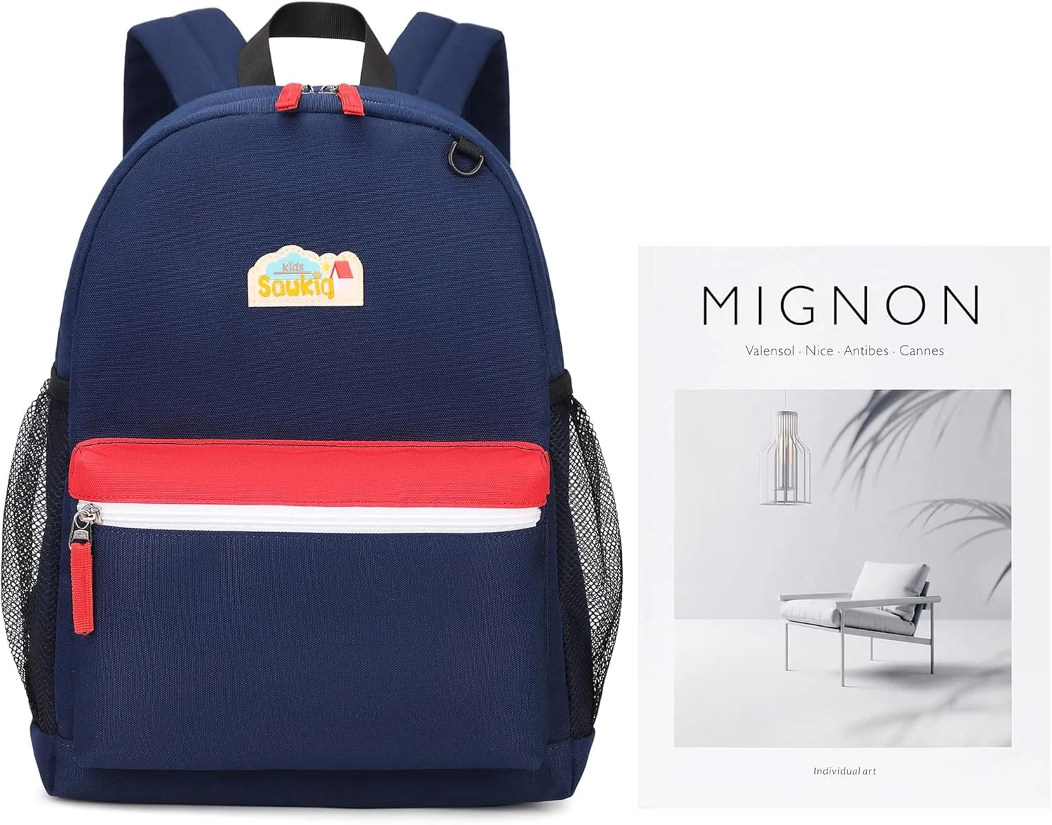 School Backpack for Boys Kindergarten Childrens Bookbag 15 inch Boys Backpacks for Kids 3-6 (Navy and Red)