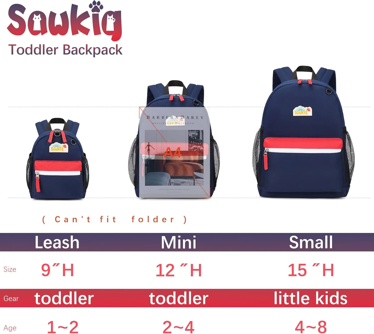 School Backpack for Boys Kindergarten Childrens Bookbag 15 inch Boys Backpacks for Kids 3-6 (Navy and Red)
