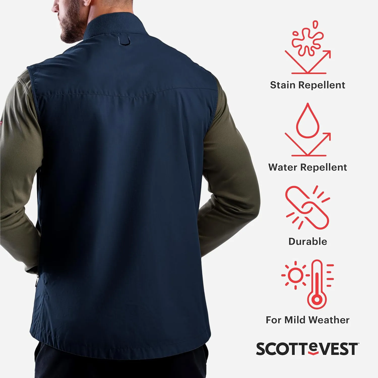 SCOTTeVEST 101 Vest for Men - 9 Hidden Pockets - Water Repellent for Travel & More