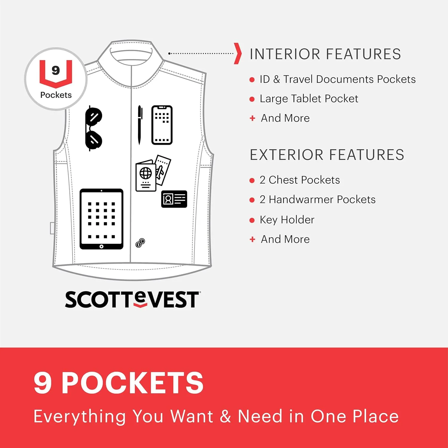 SCOTTeVEST 101 Vest for Men - 9 Hidden Pockets - Water Repellent for Travel & More